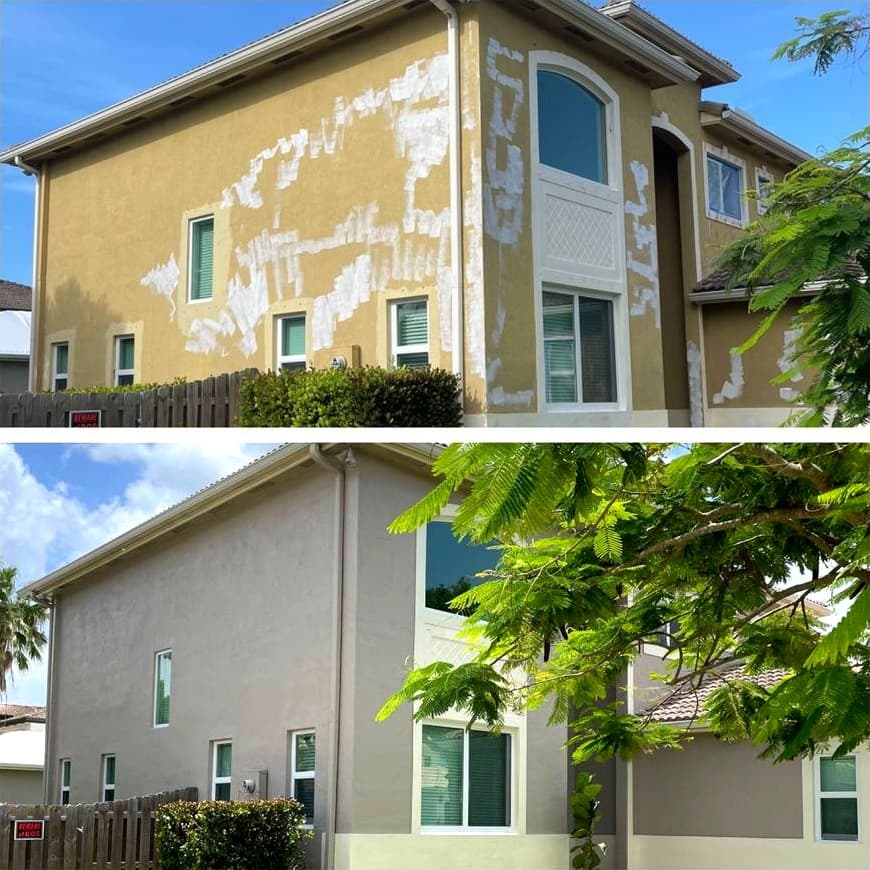 Real stucco surface preparation photographed during a Twils Painting project
